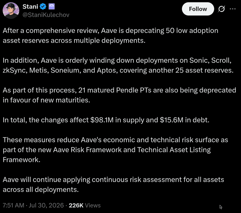 Aave founder comments on development